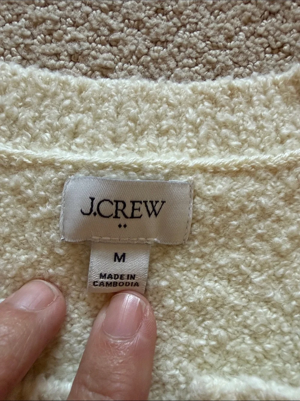 J. Crew Cream Bouclé Button-Front Cardigan Sweater